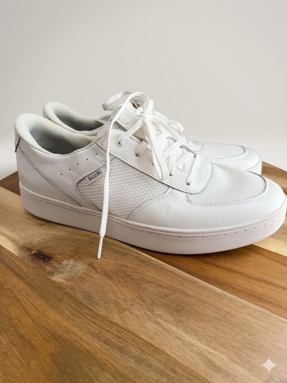 Kizik Men's Oslo Classic Leather/Mesh Lace Up Optic White Comfort Walking 10.5